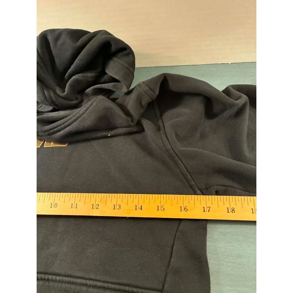 Nike Womens Large Black Pullover Hoodie Gold Swoosh Logo Fleece Lined Athletic